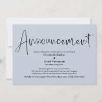 Dusty Blue Postponed Wedding Announcement Card