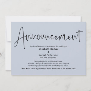 Dusty Blue Postponed Wedding Announcement Card