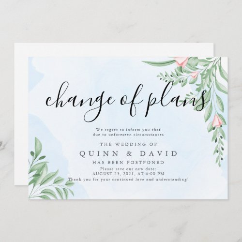 Dusty Blue Postponed Wedding Announcement Cards