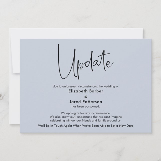 Dusty Blue Postponed Wedding Update Card (Front)