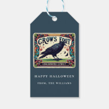Dusty Blue Potion Halloween Black Crow Gift Tag