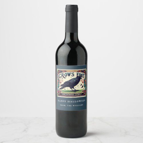 Dusty Blue Potion Halloween Black Crow Wine Label