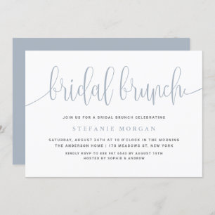 Dusty Blue Pretty Calligraphy Bridal Brunch Invitation