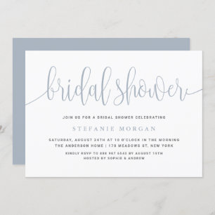 Dusty Blue Pretty Calligraphy Bridal Shower Invitation