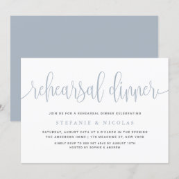 Dusty Blue Pretty Calligraphy Rehearsal Dinner Invitation