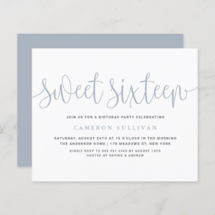 Dusty Blue Pretty Calligraphy Sweet 16 Invitation