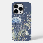 Dusty Blue Pretty Floral Monogram Case-Mate iPhone 14 Pro Case