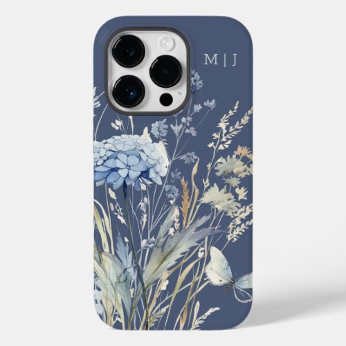 Dusty Blue Pretty Floral Monogram Case_Mate iPhone 14 Pro Case