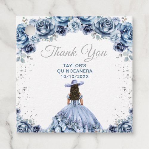 Dusty Blue Princess Charro Quinceaera Thank You Favor Tags
