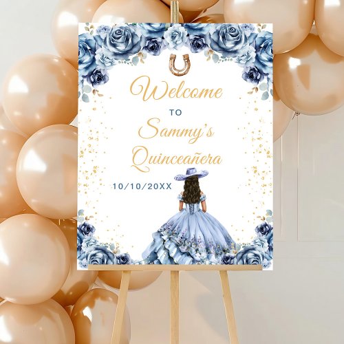 Dusty Blue Princess Charro Quinceaera Welcome Foam Board