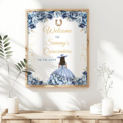 Dusty Blue Princess Charro Quinceaera Welcome Poster