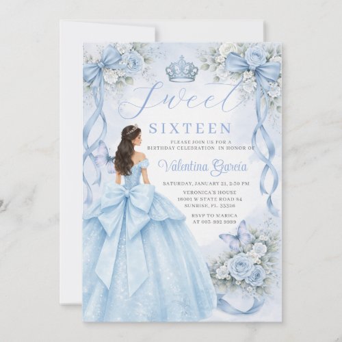 Dusty Blue Princess Dress Sweet Sixteen Birthday Invitation