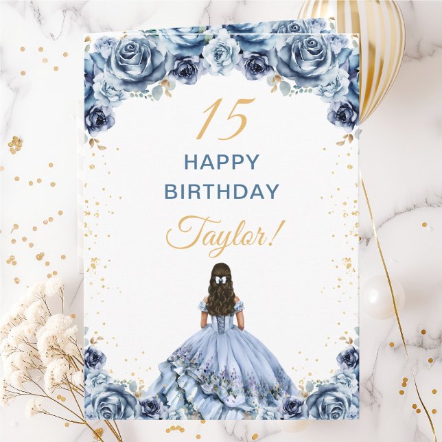 Dusty Blue Princess Floral Happy Birthday Card (Creator Uploaded)