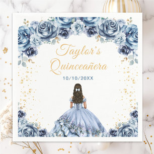Dusty Blue Princess Floral Quinceañera Napkins