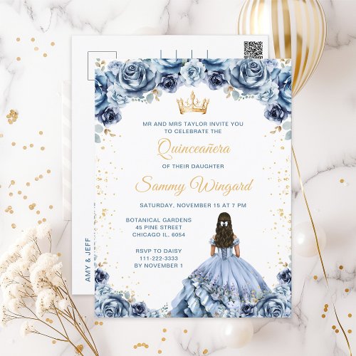 Dusty Blue Princess Floral Quinceaera Postcard