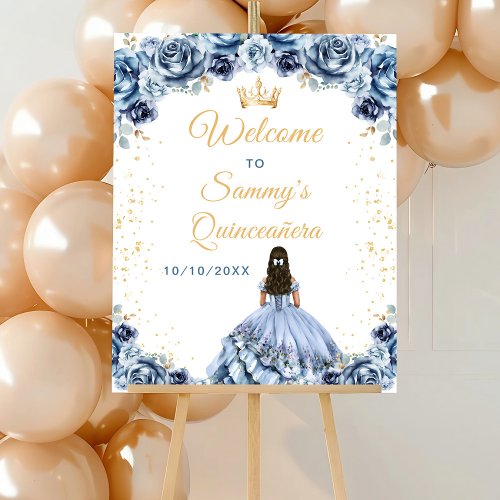 Dusty Blue Princess Quinceaera Welcome Foam Board