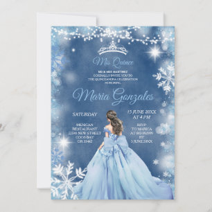 Dusty Blue Princess White Winter Mis Quince Invitation
