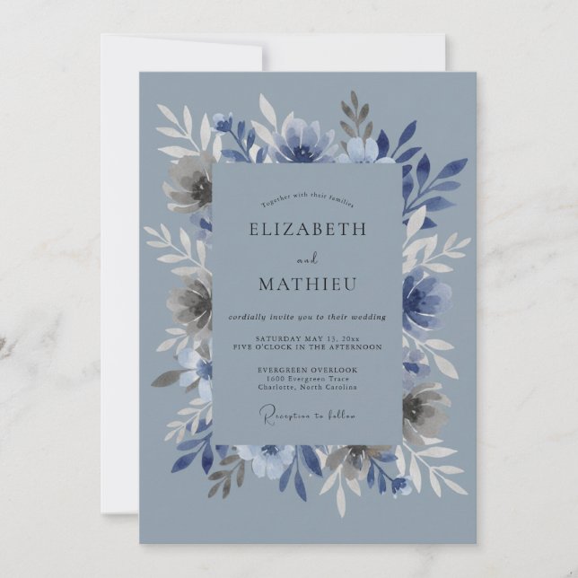 Dusty Blue Pristine Winter Wedding Invitation (Front)
