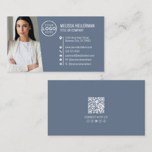 Dusty Blue Professional Photo Logo Business Card