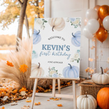 Dusty Blue Pumpkin 16x20 Birthday Welcome Sign