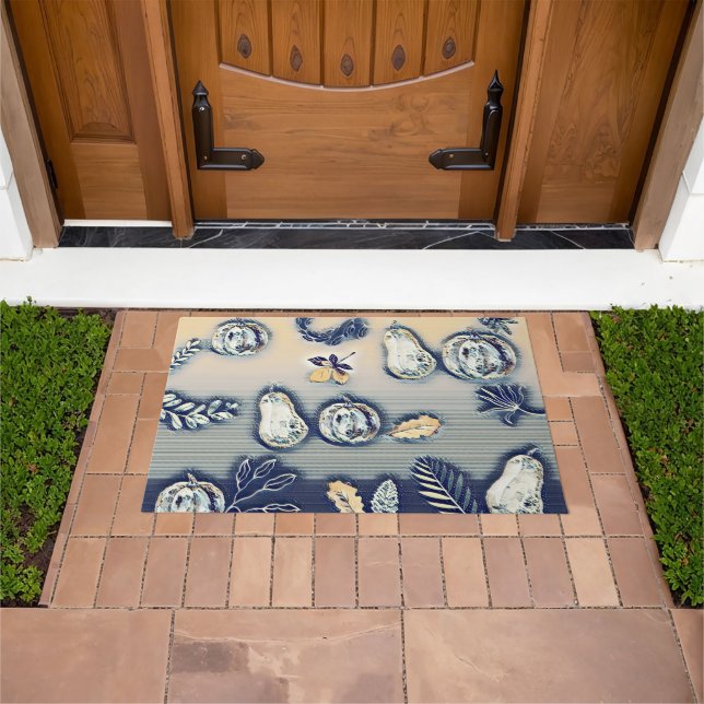 dusty blue pumpkin autumn doormat (Outdoor)