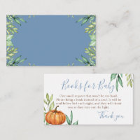 Dusty Blue Pumpkin Baby Shower Books for Baby Enclosure Card