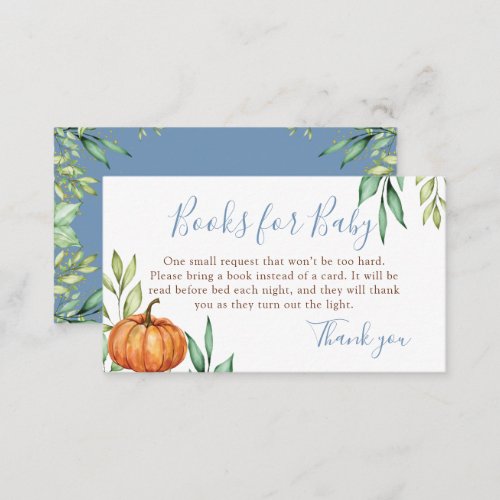 Dusty Blue Pumpkin Baby Shower Books for Baby Enclosure Card