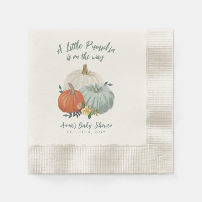  Dusty Blue Pumpkin Baby Shower Napkins (Front)
