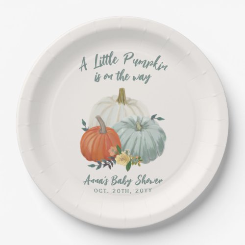  Dusty Blue Pumpkin Baby Shower Paper Plates