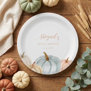 Dusty Blue Pumpkin Bridal Shower Paper Plates