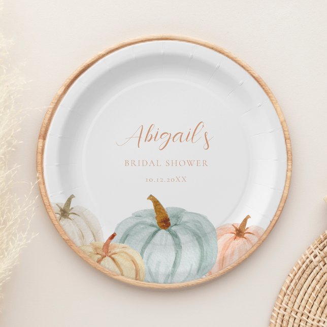 Dusty Blue Pumpkin Bridal Shower Paper Plates (Creator Uploaded)