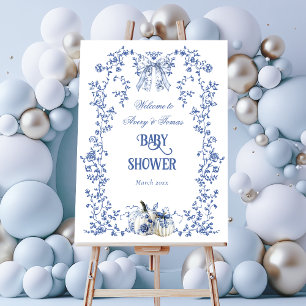 Dusty Blue Pumpkin Fall Floral Boy Baby Shower Foam Board