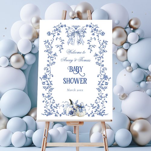 Dusty Blue Pumpkin Fall Floral Boy Baby Shower  Foam Board