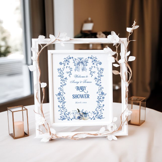 Dusty Blue Pumpkin Fall Floral Boy Baby Shower  Poster (Creator Uploaded)