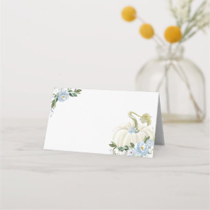 Dusty Blue Pumpkin Floral Boy Baby Shower Place Card