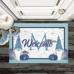  Dusty Blue Pumpkin Gnomes Aspen Rustic  Doormat