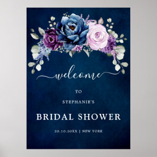 Dusty Blue Purple Blooms Bridal Shower Welcome  Po Poster