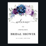 Dusty Blue Purple Blooms Bridal Shower Welcome  Poster<br><div class="desc">Elegant dusty blue Purple lilac lavender floral theme bridal shower welcome poster featuring elegant bouquet of dusty blue,  Navy,  purple,  lilac color rose flowers buds and sage green eucalyptus leaves. Please contact me for any help in customization or if you need any other product with this design.</div>