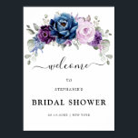 Dusty Blue Purple Blooms Bridal Shower Welcome  Poster<br><div class="desc">Elegant dusty blue Purple lilac lavender floral theme bridal shower welcome poster featuring elegant bouquet of dusty blue,  Navy,  purple,  lilac color rose flowers buds and sage green eucalyptus leaves. Please contact me for any help in customization or if you need any other product with this design.</div>