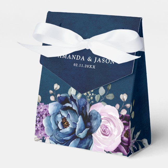Dusty Blue Purple Blooms Wedding Thank You Favor B Boxes (Front Side)