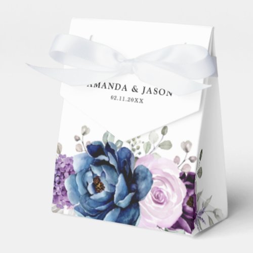 Dusty Blue Purple Blooms Wedding Thank You Favor Boxes