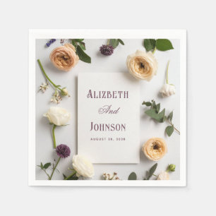 Dusty Blue & purple Country Rustic Roses Wedding  Napkins