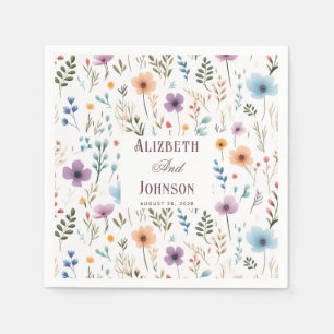 Dusty Blue & purple Country Rustic Roses Wedding  Napkins