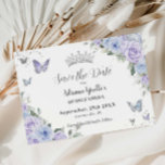 Dusty Blue Purple Floral Silver Quinceañera 16th Save The Date<br><div class="desc">Personalize this beautiful delicate purple and dusty blue floral Quinceañera / Sweet 16 birthday save the date easily and quickly. Simply click the customize it further button to edit the texts, change fonts and fonts colors. Featuring soft pastel purple lilac and dusty blue roses, butterflies and chic silver elements. Matching...</div>