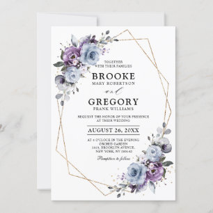 Dusty Blue Purple Gold Geometric Wedding  Invitation