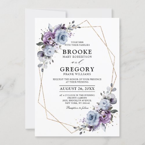 Dusty Blue Purple Gold Geometric Wedding  Invitation