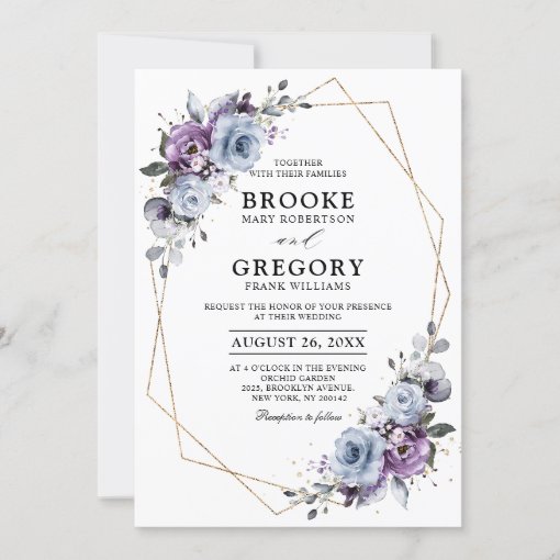 Dusty Blue Purple Gold Geometric Wedding Invitation | Zazzle