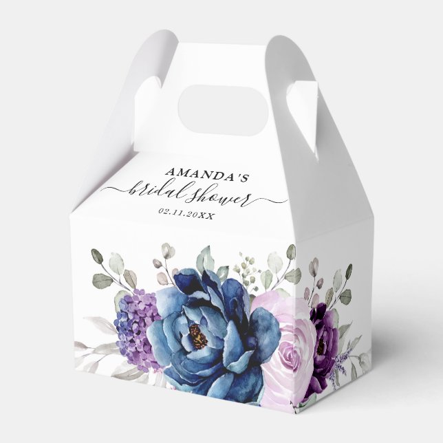 Dusty Blue Purple Lilac Blooms Bridal Shower Favor Boxes (Back Side)