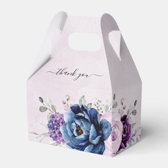 Dusty Blue Purple Lilac Blooms Bridal Shower Favor Boxes (Front Side)