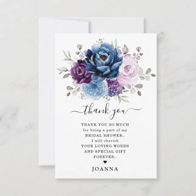 Dusty Blue Purple Lilac Blooms Bridal Shower Thank You Card | Zazzle